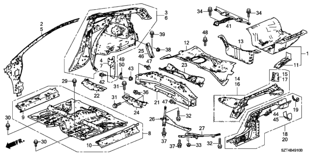 2011 Honda CR-Z  Floor, FR. Diagram for 65100SZTA00ZZ