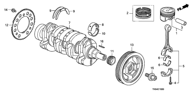 2012 Honda Fit Bearing A, Connecting Rod (Blue) (Daido) Diagram for 13211PWA003