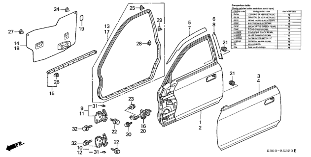 2000 Honda Prelude  Hinge, Right Front Door (Upper) Diagram for 67410S30305ZZ