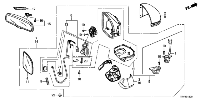 2018 Honda Clarity Electric  Set Passenger Side, Mirror Assembly Diagram for 76208TRV305