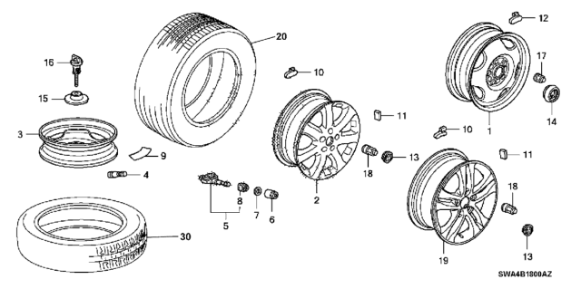 2010 Honda CR-V  Cap, Wheel Center Diagram for 44732S9A000