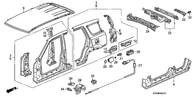 1997 Honda CR-V  Gutter Set, R. RR. Pillar Diagram for 04680S10A00ZZ