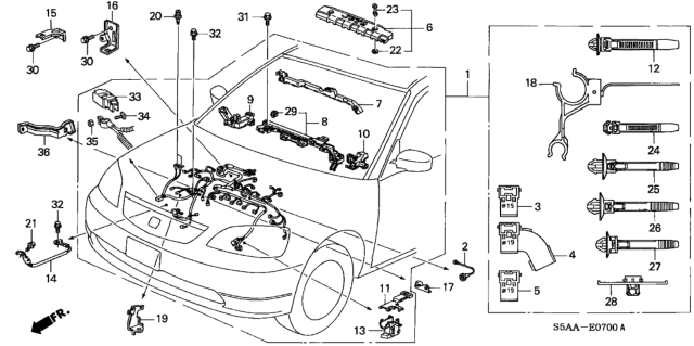 2004 Honda Civic  Holder C, Harness Diagram for 32129PLC000