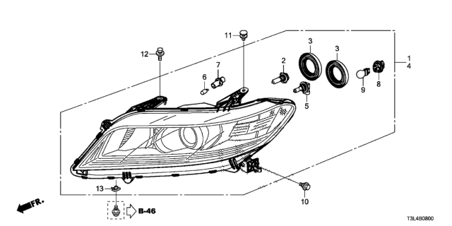 2014 Honda Accord Headlight Assembly, Driver Side Diagram for 33150T3LA11