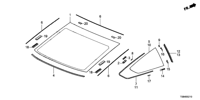 2012 Honda Civic Clip C, Quarter Window Diagram for 91506S47003