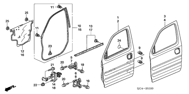 2012 Honda Ridgeline  Weatherstrip, R. FR. Door Diagram for 72310SJCA01