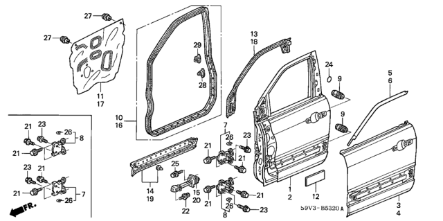 2004 Honda Pilot  Weatherstrip, L. FR. Door Diagram for 72350S9VA01
