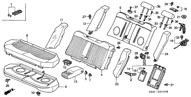 2000 Honda Accord Clip, RR. Seat Cushion Diagram for 82137S84A01