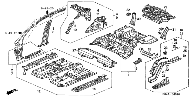 2002 Honda Accord  Frame, L. RR. Diagram for 65660S84A00ZZ