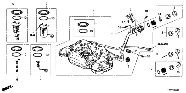 2018 Honda Accord Hybrid  Set, Fuel Tank Complete Diagram for 17044TWAA02