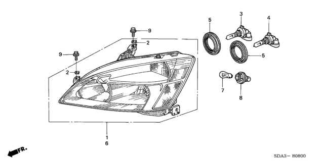 2004 Honda Accord Headlight Unit, Passenger Side Diagram for 33101SDAA01