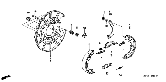 2007 Honda Pilot  Shoe A, Parking Brake Diagram for 43153S9VA21