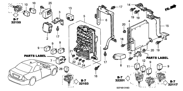 2002 Honda Civic  Control Module, Engine Diagram for 37820PMP419