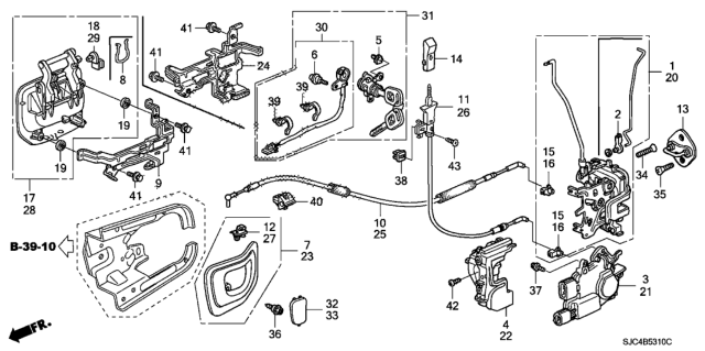 2006 Honda Ridgeline Cable Assembly, Right Front Door Lock Diagram for 72133SJCA00