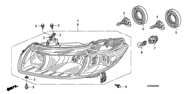 2010 Honda Civic Headlight Unit, Passenger Side Diagram for 33101SVAA51