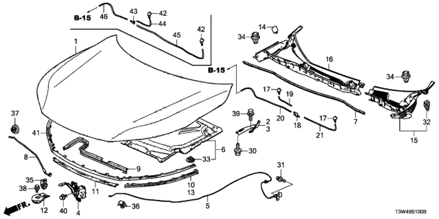 2015 Honda Accord Hybrid Insulator, Hood Diagram for 74141T3WA00