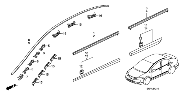 2009 Honda Civic Clip A, FR. Windshield Side Diagram for 91570SJD003