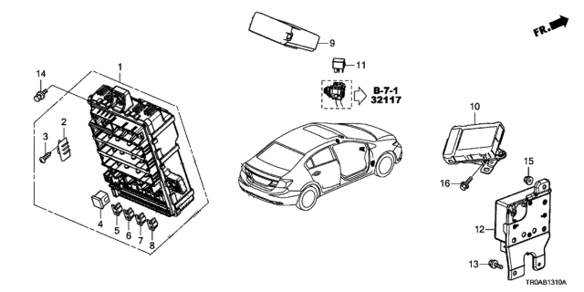 2013 Honda Civic Box Assembly, Fuse Diagram for 38200TR0A42