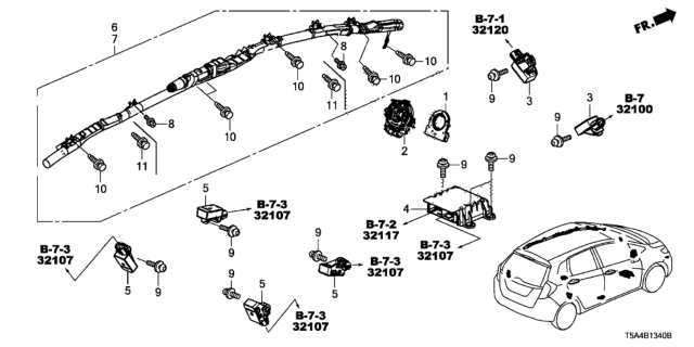 2015 Honda Fit Module Assembly, Passenger Side Curtain Airbag Diagram for 78870T5RA01