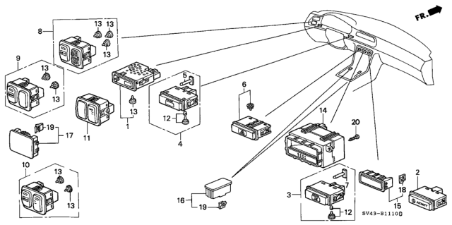 1997 Honda Accord  Lid, Switch Hole *NH1L* (BLACK) Diagram for 77206SV2000ZA