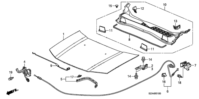 2015 Honda Pilot  Hinge, Passenger Side Hood Diagram for 60120SZAA00ZZ