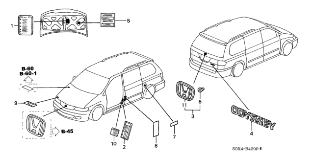 2002 Honda Odyssey  Label, RR. Heater Caution Diagram for 79050S0XH00