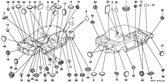1993 Honda Accord  Plug, Hole (36X65) Diagram for 91610SF4003