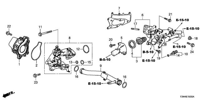 2014 Honda Accord Hybrid Gasket, Water Outlet Diagram for 193165K0A01
