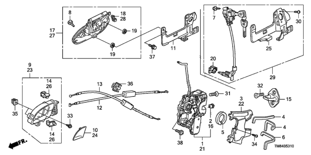 2012 Honda Insight Cylinder, Driver Side Door Diagram for 72185TM8A01