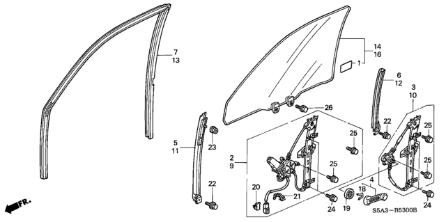 2002 Honda Civic  Glass Assy L FR Dr Diagram for 73350S5D305