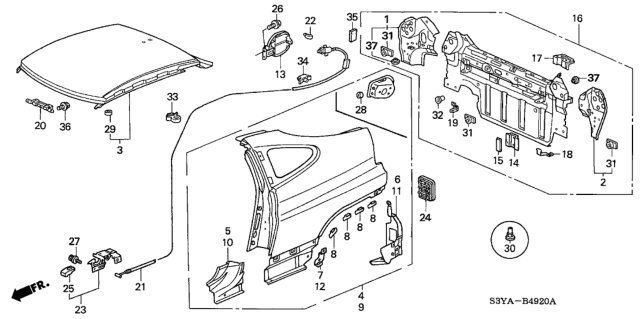 2004 Honda Insight Bolt, RR. Bumper Stay Diagram for 65621S3YA00ZZ