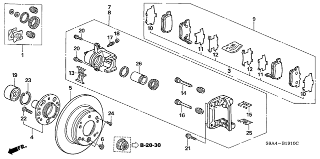 2004 Honda CR-V  Retainer A Diagram for 43244S9A003