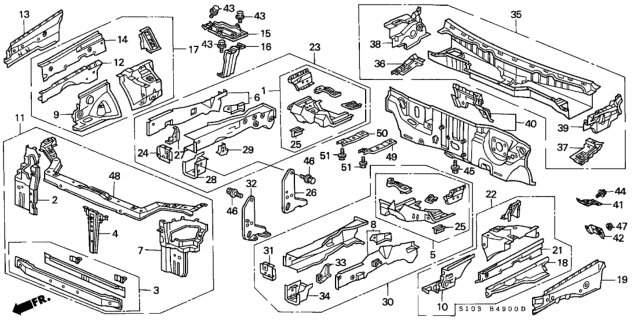 2001 Honda CR-V Frame, R. FR. Side Diagram for 60810S10A11ZZ