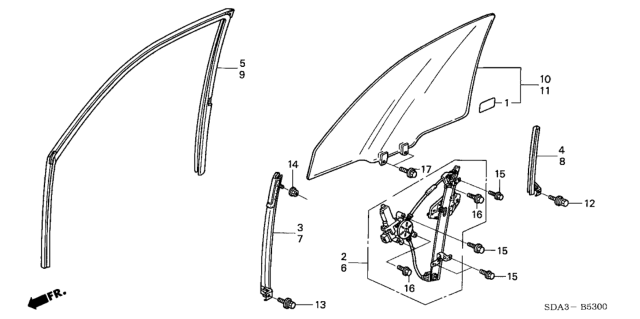 2004 Honda Accord  Sash, L. FR. Door Center (Lower) Diagram for 72271SDAA01