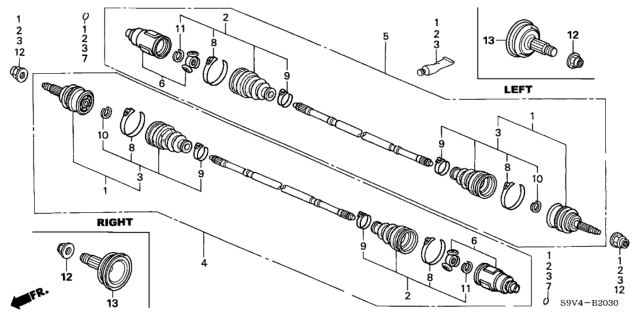 2003 Honda Pilot Boot Set, Inboard Diagram for 42017S9V000