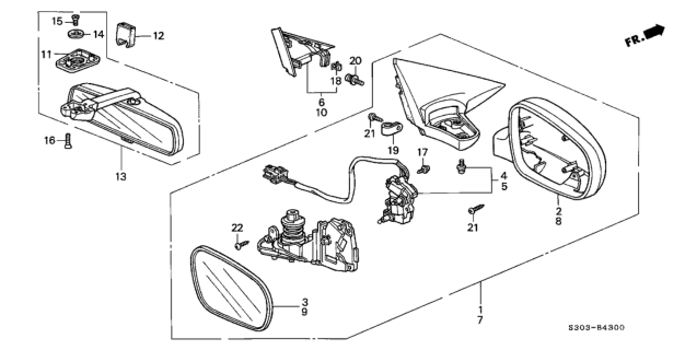 1997 Honda Prelude  Mirror Assembly, Driver Side Door (Iceberg Silver Metallic) (R.C.) Diagram for 76250S30A21ZB