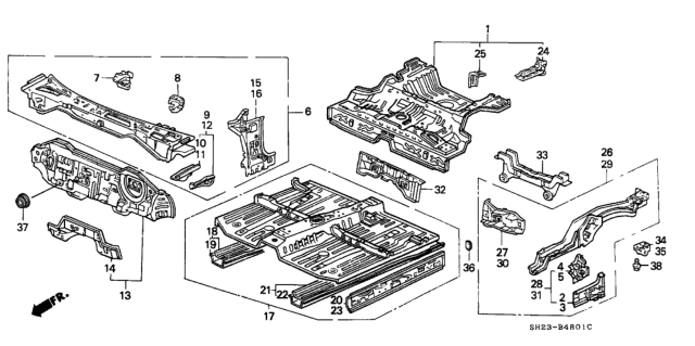 1988 Honda CRX Pillar, R. FR. (Lower) (Inner) Diagram for 64130SH3A00ZZ