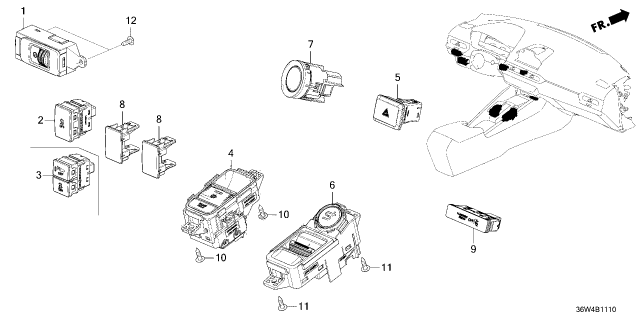 2026 Honda Prelude SWITCH ASSY-, HAZARD Diagram for 35510T20A01