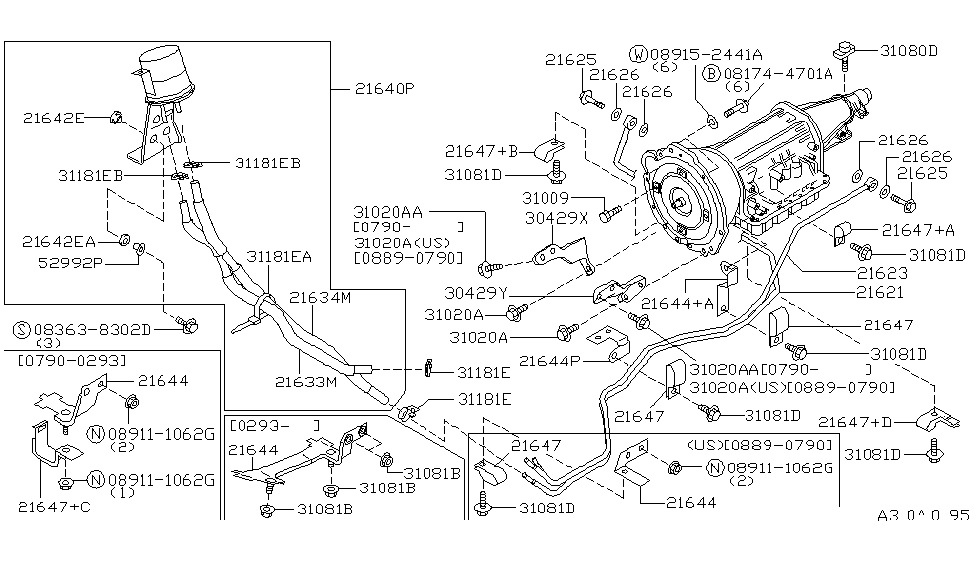 1996 Infiniti Q45 Auto Transmission,Transaxle & Fitting Bolt-Hex Diagram for 08174-4701A