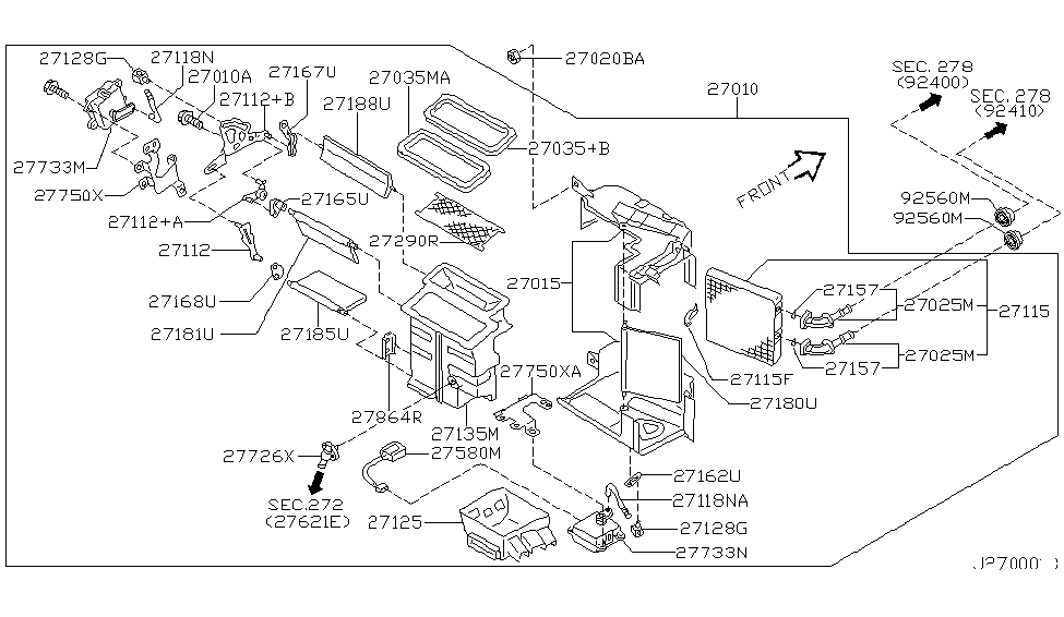 2004 Infiniti I35 Heater & Blower Unit Mode Actuator Assembly Diagram for 27741-7J100