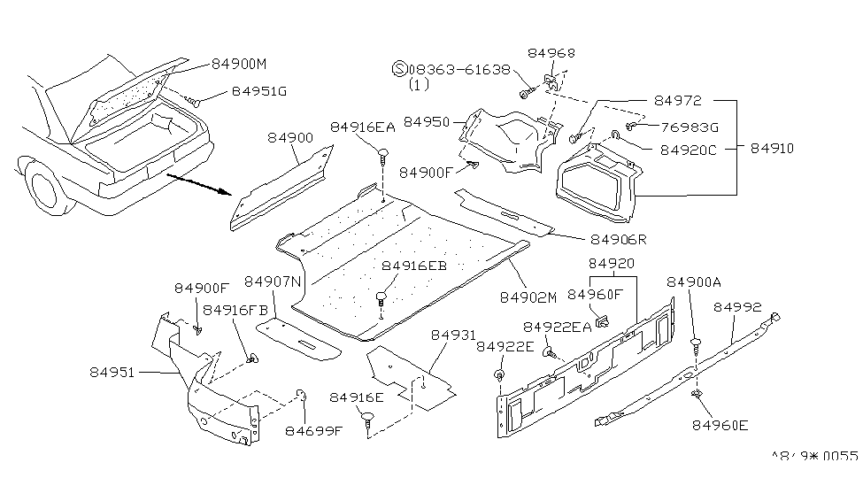 1991 Infiniti M30 Trunk & Luggage Room Trimming Clip Diagram for 01553-06561