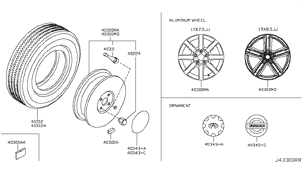 2005 Infiniti Q45 Road Wheel & Tire Road Wheel Nut Diagram for 40224-21001