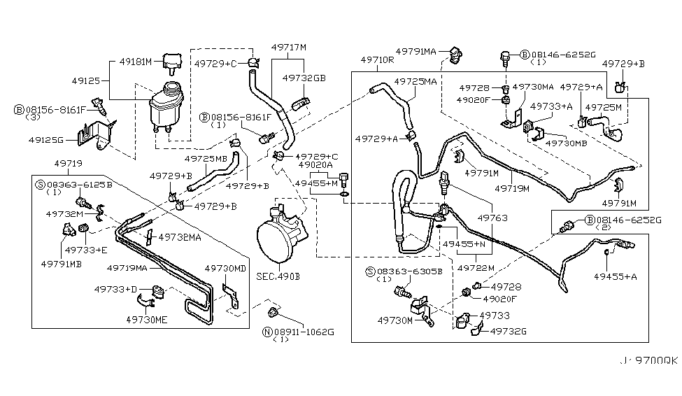 2003 Infiniti Q45 Power Steering Piping Clamp Diagram for 49729-2J016
