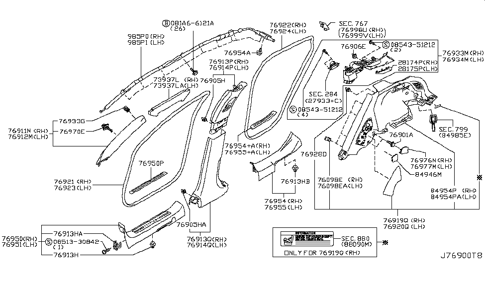 2012 Infiniti FX50 Body Side Trimming Bolt Diagram for 01121-N6011