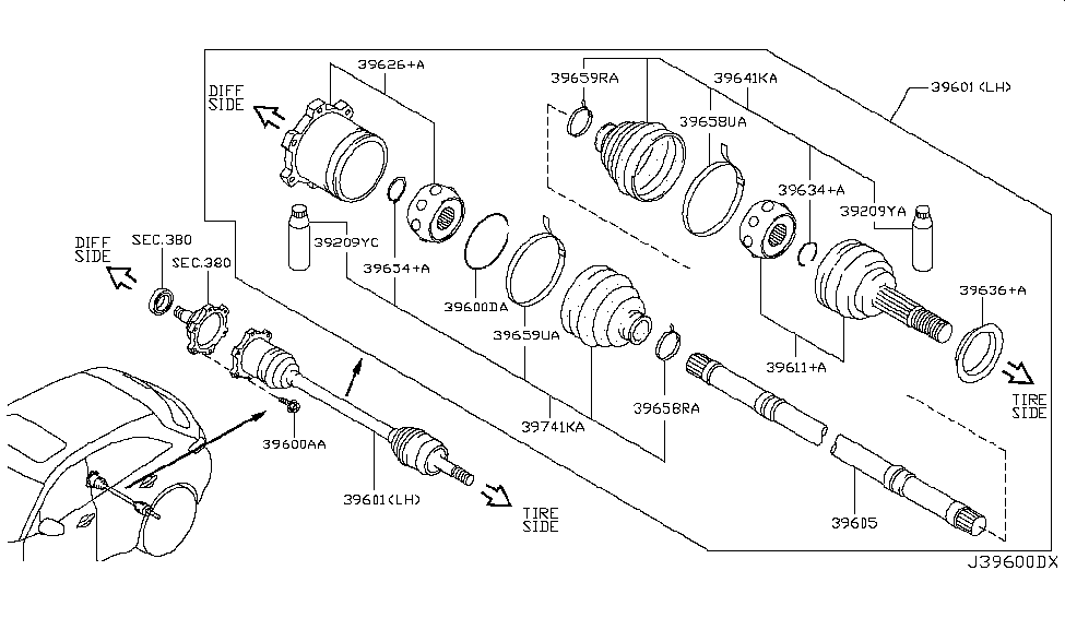 2011 Infiniti FX35 Rear Drive Shaft Repair Kit-Dust Boot, Outer Diagram for 39241-EG025