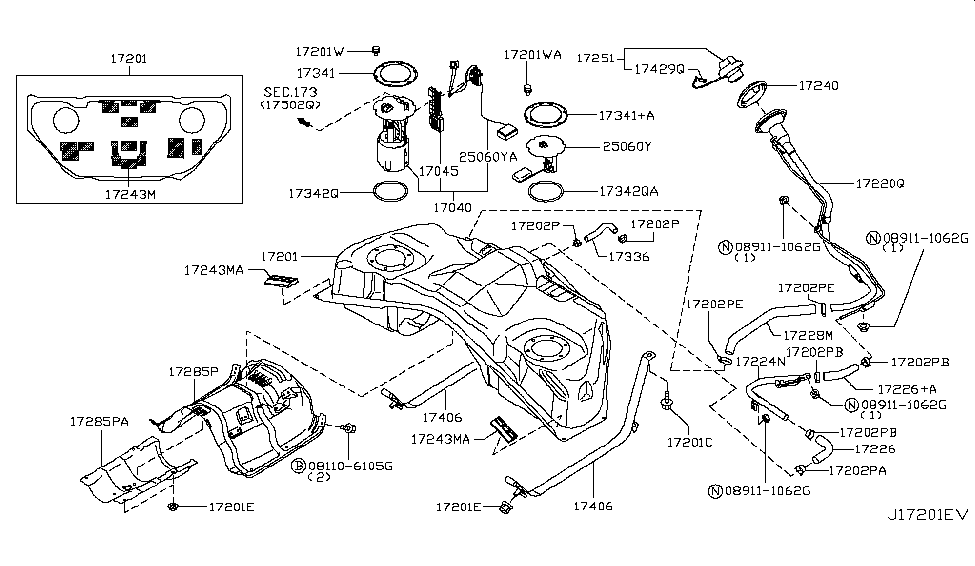 2011 Infiniti FX35 Fuel Tank In Tank Fuel Pump Diagram for 17040-1CA0A