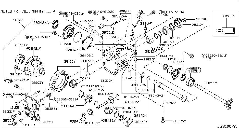 2010 Infiniti FX35 Front Final Drive Hose-Breather Diagram for 31098-1CA6B