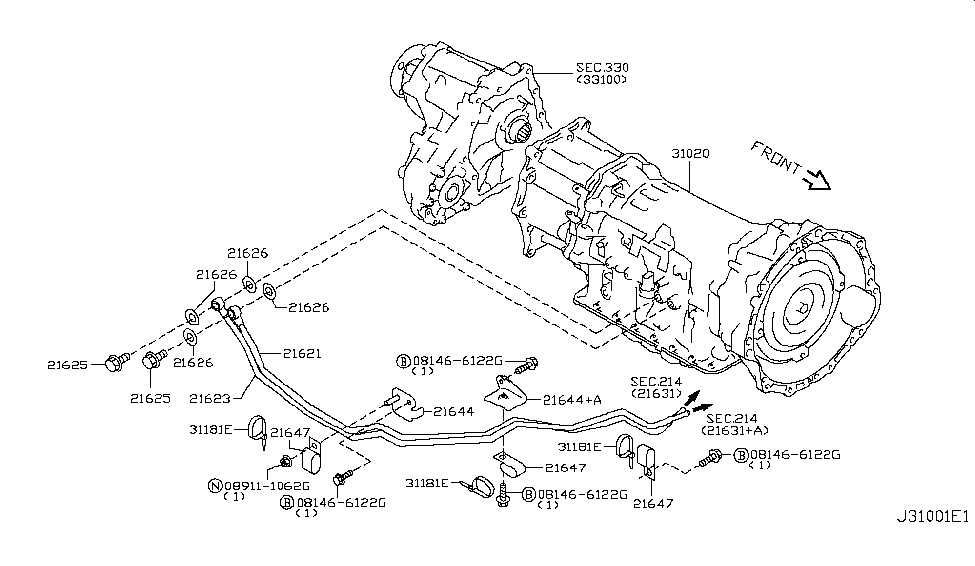 2008 Infiniti G37 Sedan Auto Transmission,Transaxle & Fitting Tube Assy-Oil Cooler Diagram for 21623-JK70A
