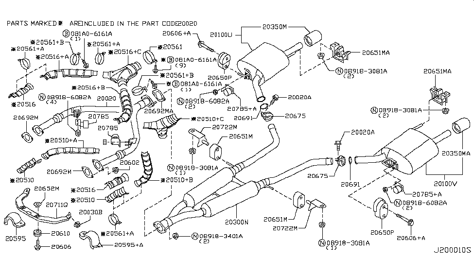 2008 Infiniti G35 Sedan Exhaust Tube & Muffler Mounting Assy-Exhaust, Rubber Diagram for 20650-AA000