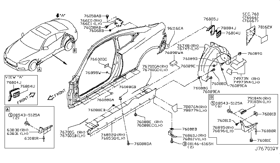 2019 Infiniti Q60 Body Side Fitting GROMMET Screw Diagram for 01281-00711